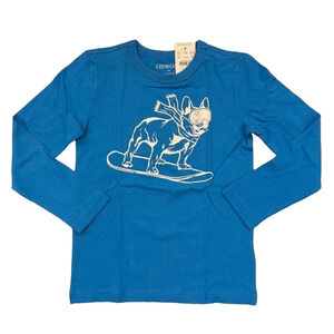 **NWT J. Crew Boys' Bright Blue W/Snowboard Dog Graphic Long Sleeve Tee